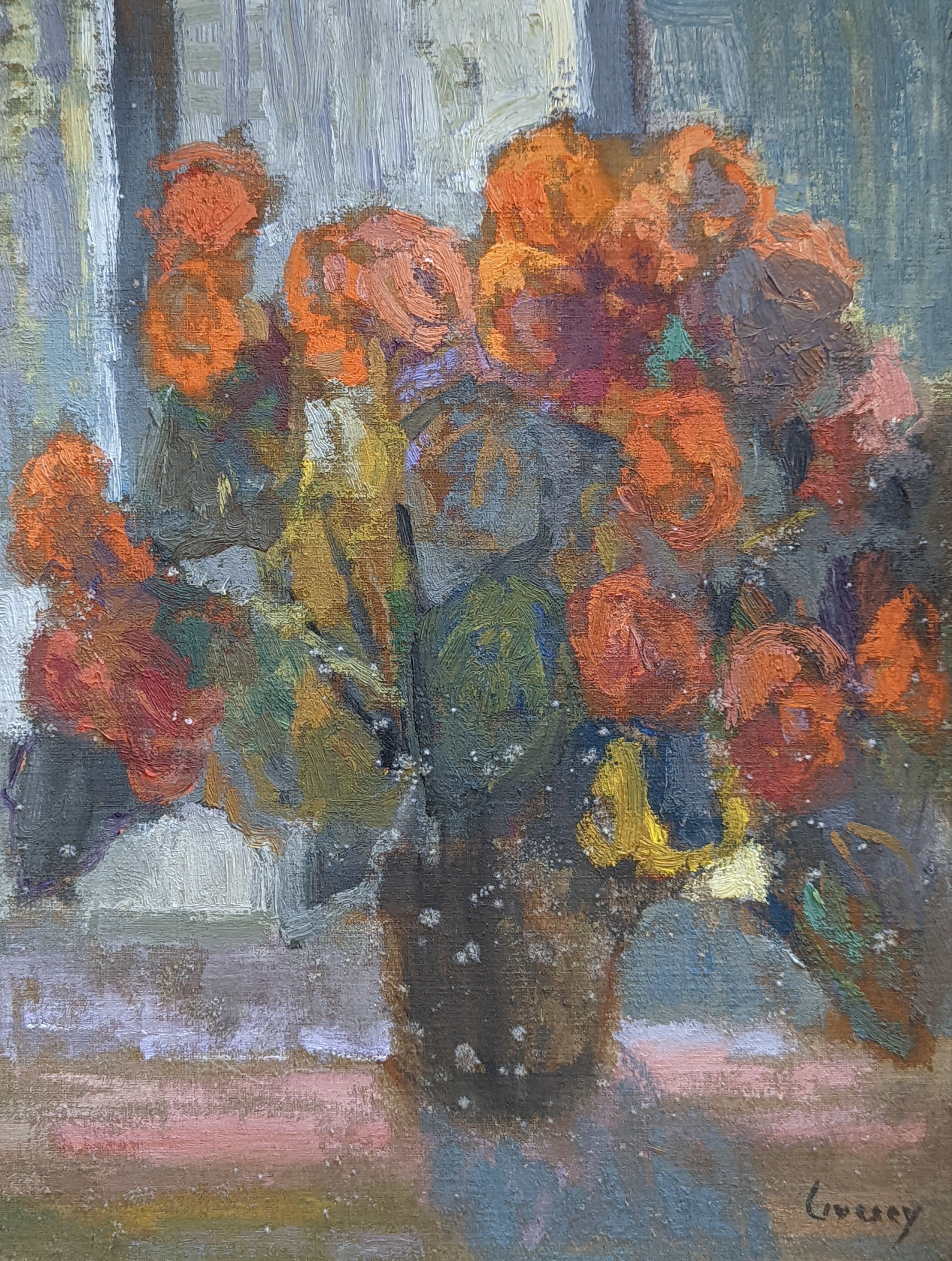 John Livesey (1926-1990), oil on board, Still life of flowers in a vase, signed, 40 x 31cm